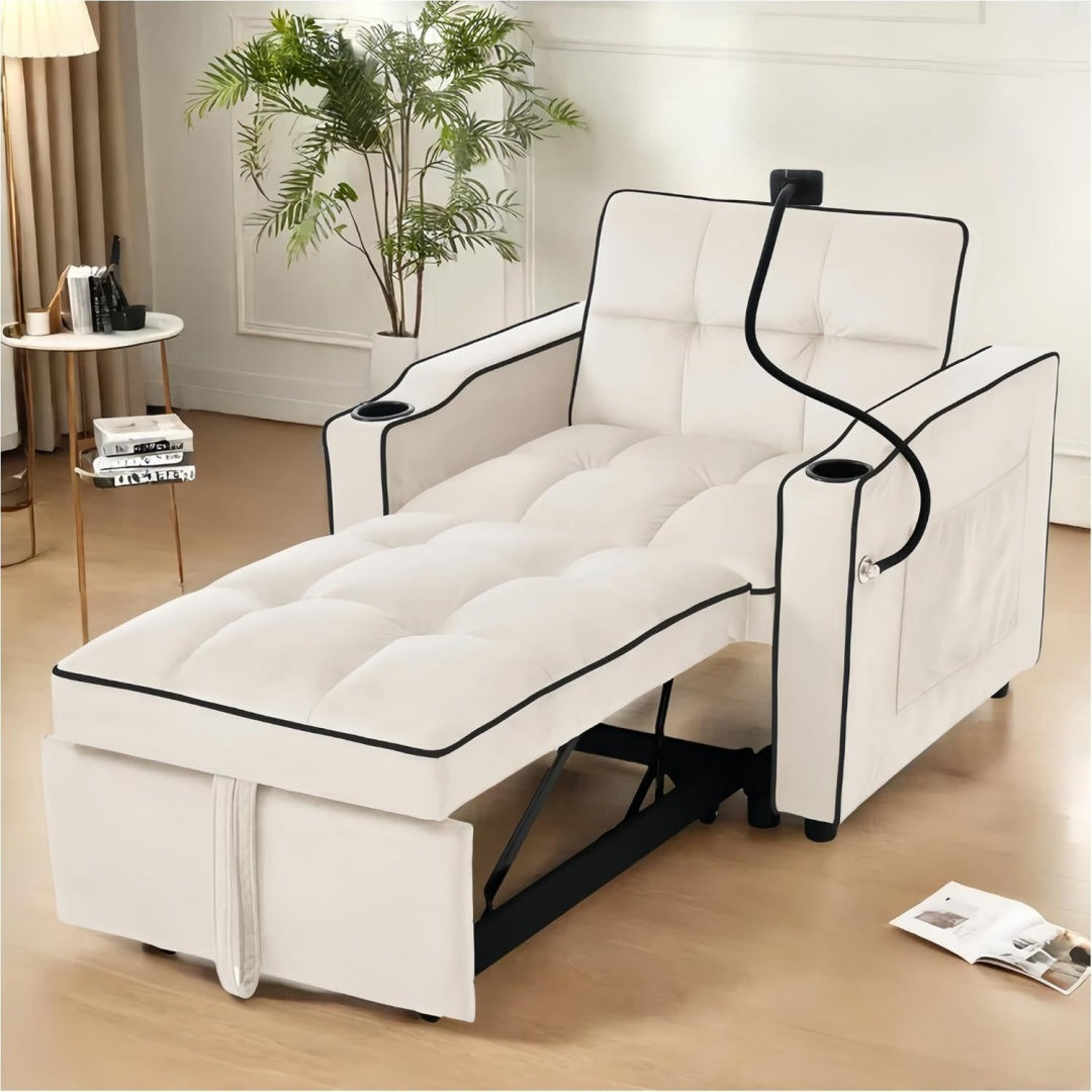 Divano confortevole beige regolabile con braccioli