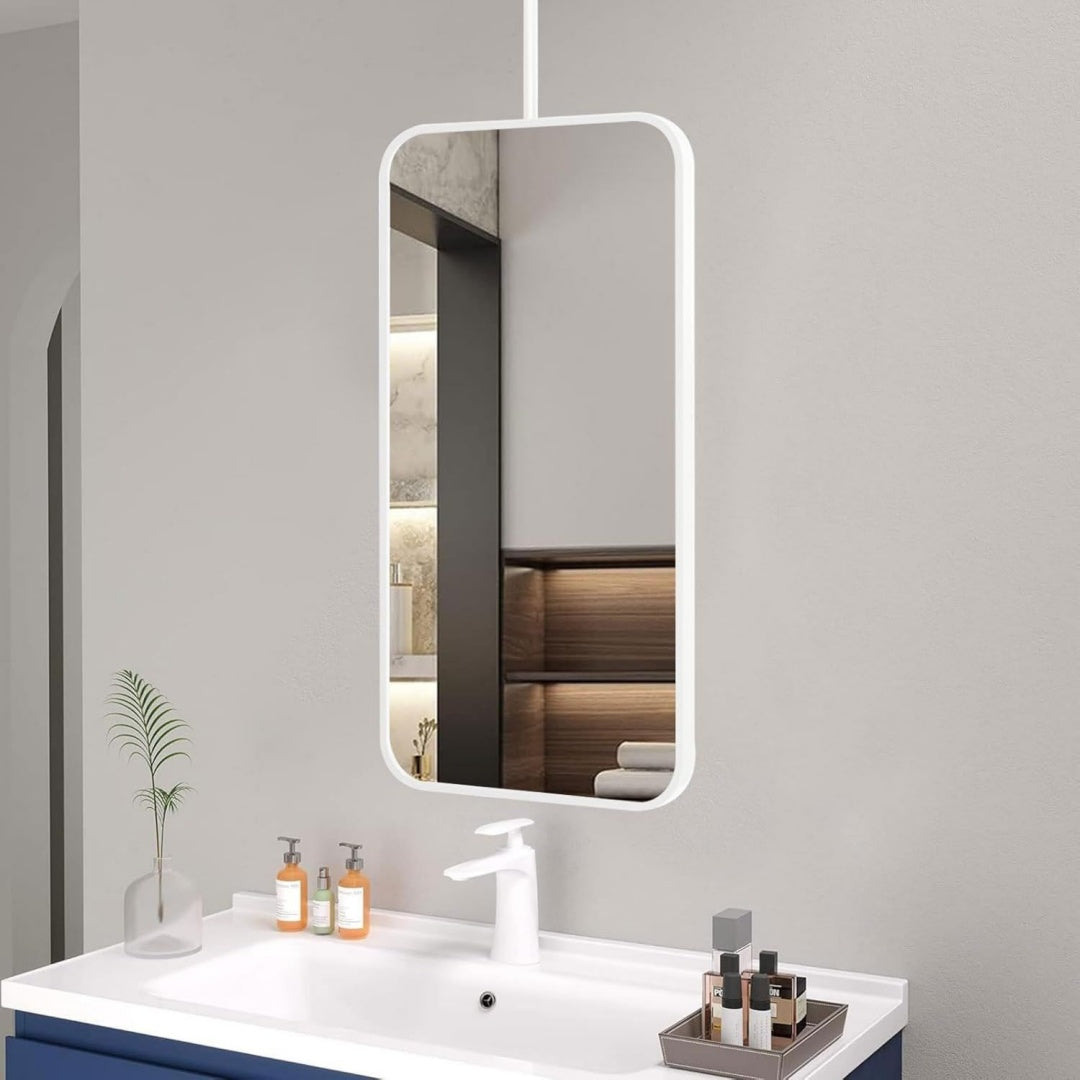 Arredo per soggiorno Specchio Bagno Bianco Cornice Metallo, bianco