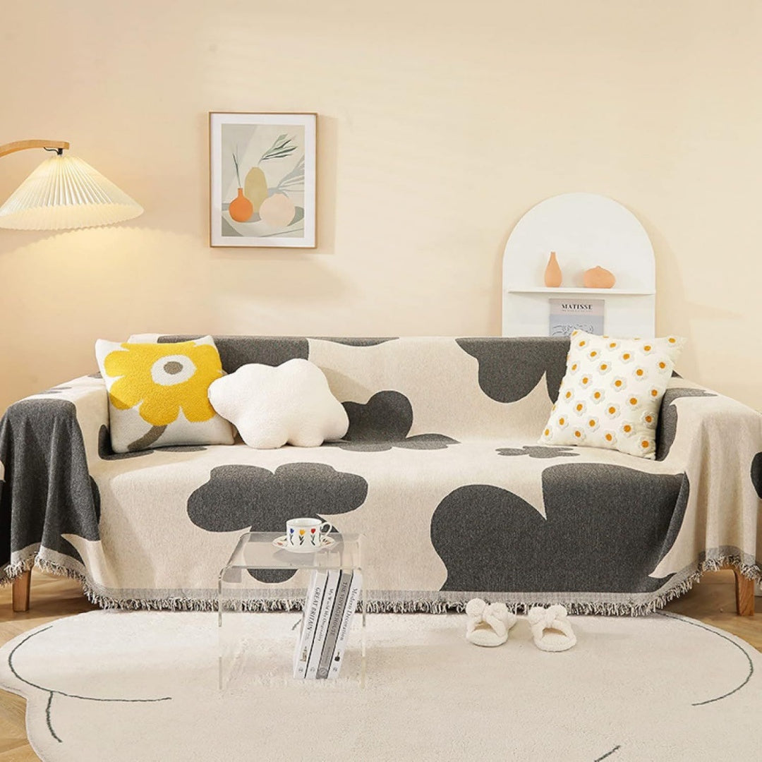 Divano confortevole Asciugamano Divano Coperta Tessuto ciniglia nero