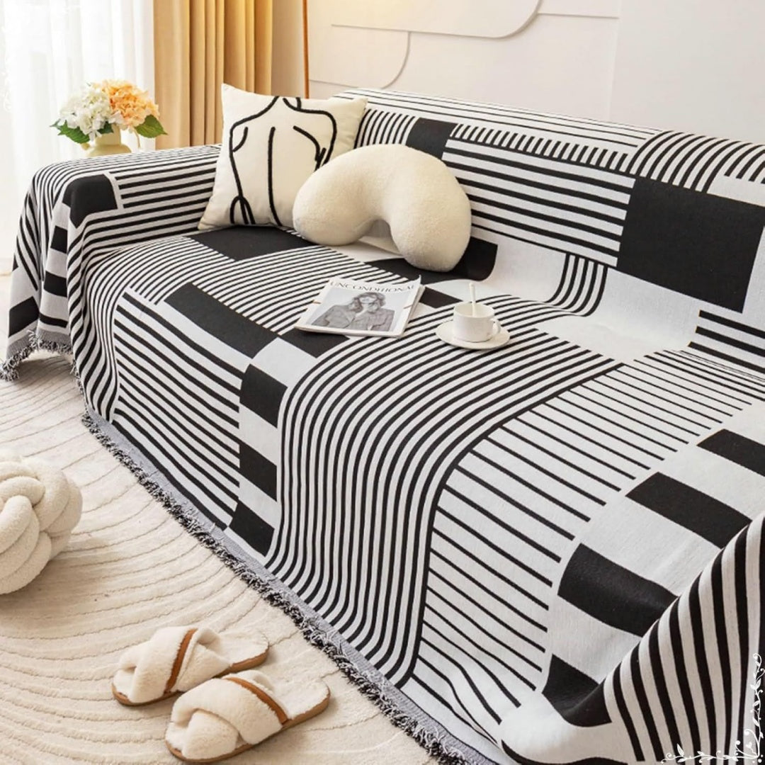Divano confortevole Copridivano Posti Copridivani Motivo Righe nero