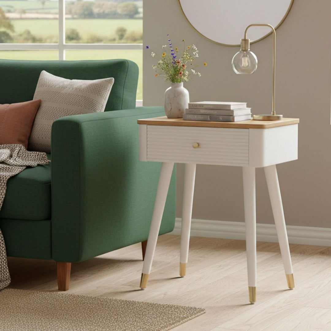 Tavolino da salotto con cassetti in MDF bianco