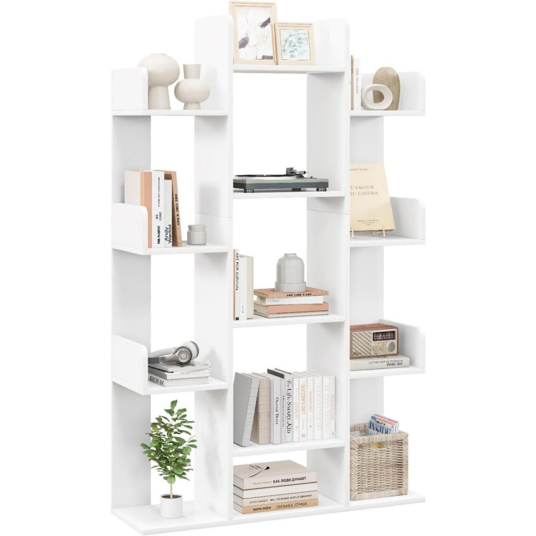 Libreria contenitore con ripiani stile industriale bianco
